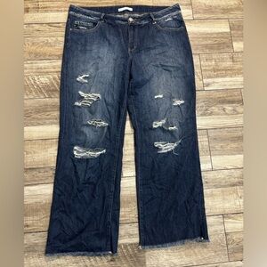 NWT KanCan Dark Drape Ripped High Rise Wide Leg Jeans Women’s 16W x 32